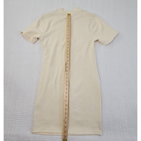 Pretty Little Thing Jersey Ribbed Bust Detail Bodycon Dress Size 16 Cream NWT - Picture 13 of 15
